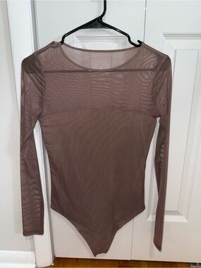 Abercrombie & Fitch Sheer Long-Sleeve Bodysuit in Taupe Brown